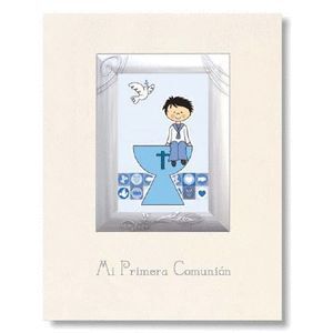LIBRO COMUNION MARCO PLATEADO NIÑO