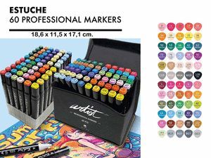 ESTUCHE 60 ROTULADORES COLORES CANVAS GAMA ARTIST ALEX BOG