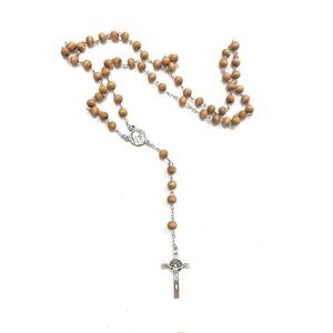 ROSARIO MADERA VIRGEN Y CRUZ SAN BENITO BAÑO PLATA