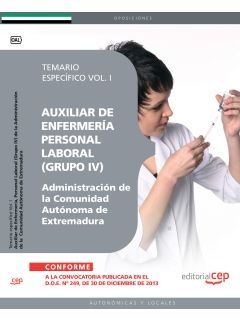 AUXILIAR DE ENFERMERÍA. PERSONAL LABORAL GRUPO IV DE LA ADMINISTRACIÓN DE LA COMUNIDAD AUTÓNOMA DE EXTREMADURA TEMARIO
