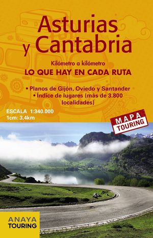 MAPA DE CARRETERAS DE ASTURIAS Y CANTABRIA ESCALA 1:340.000